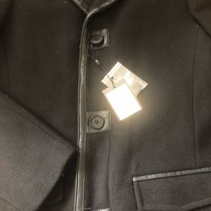 Men’s Mexx dress coat, size 38, tags on, mid length, leather trim details